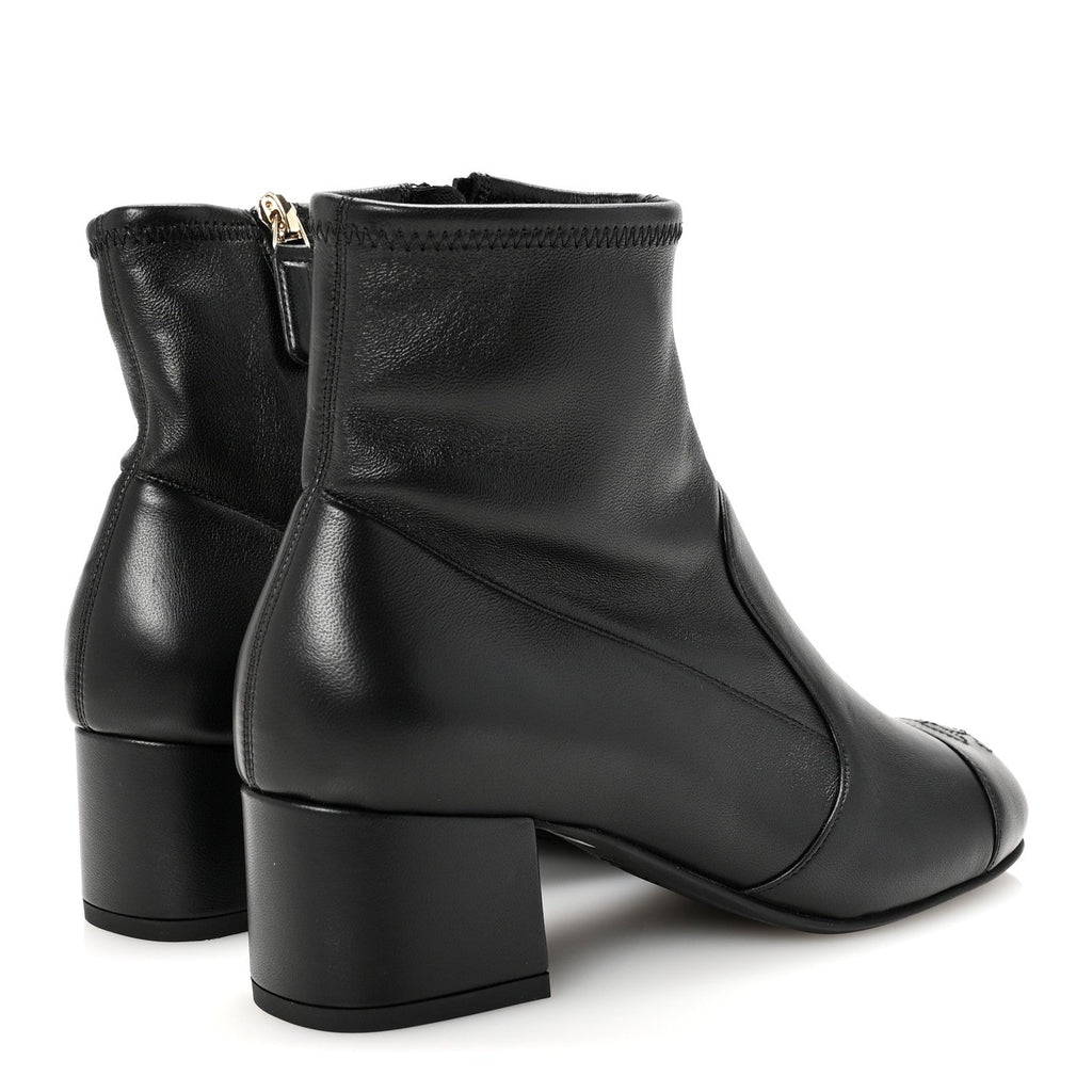 Chanel Stretch Lambskin Cap Toe CC Uniform Short Boots  35 Black