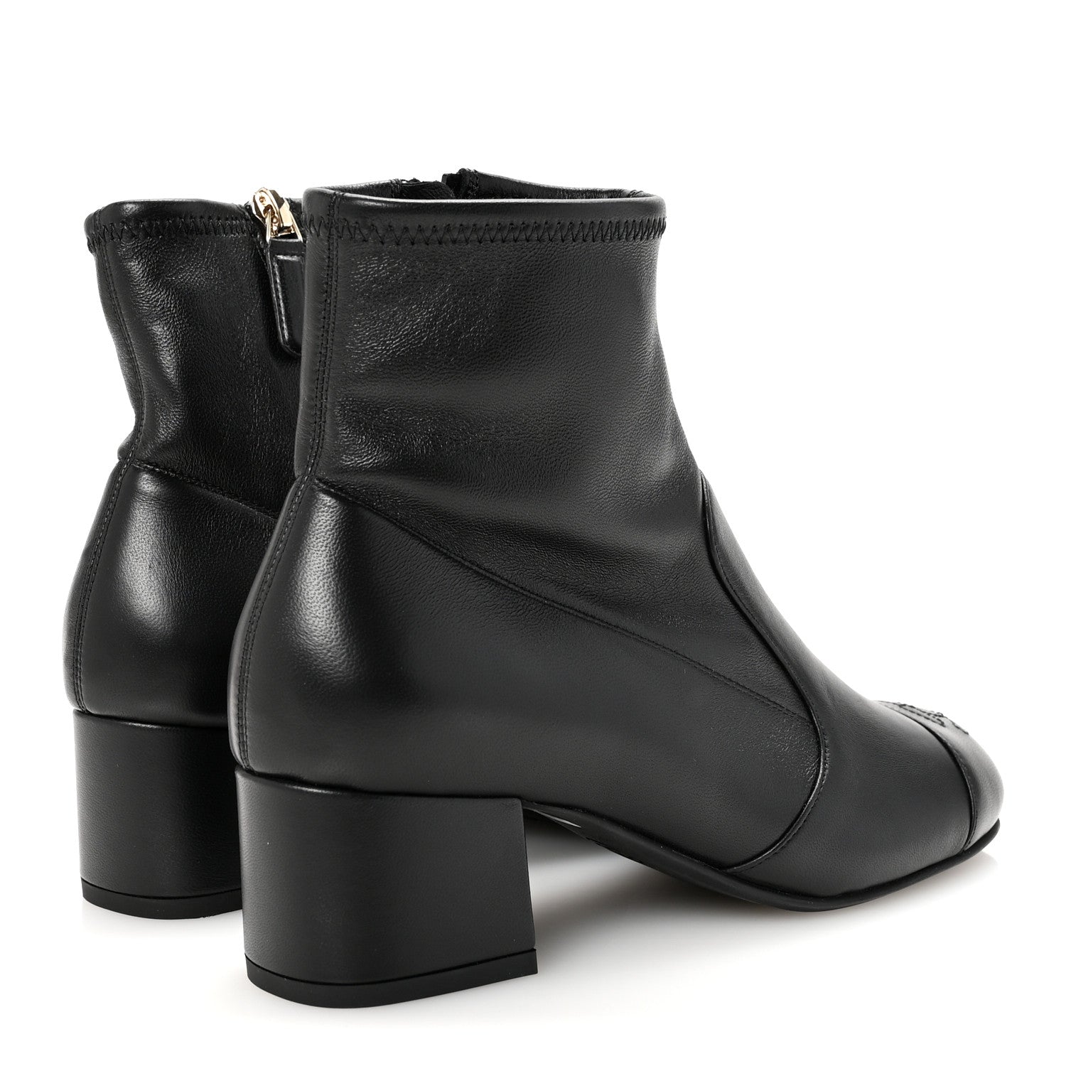 Chanel Stretch Lambskin Cap Toe CC Uniform Short Boots  35 Black