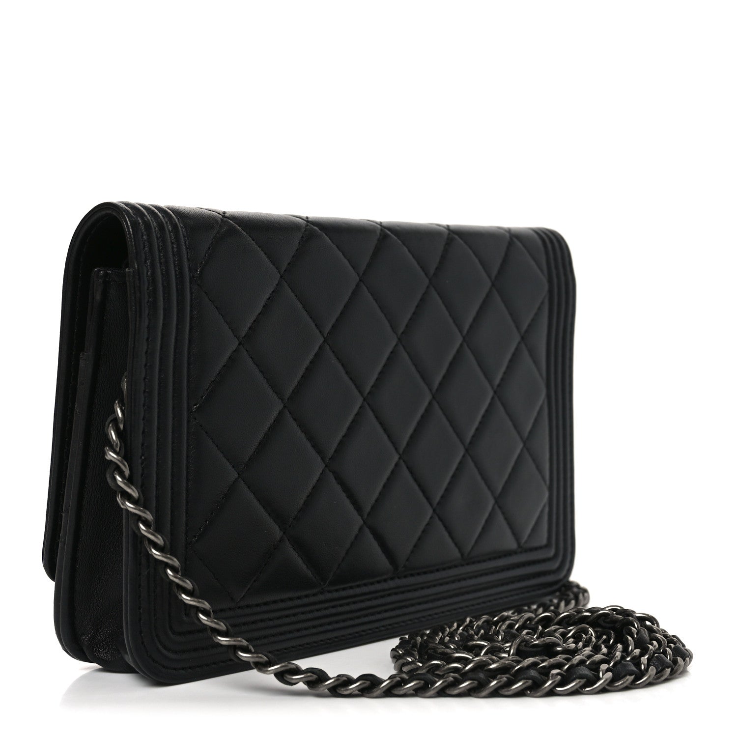 Chanel Lambskin Quilted Boy Wallet On Chain WOC Black