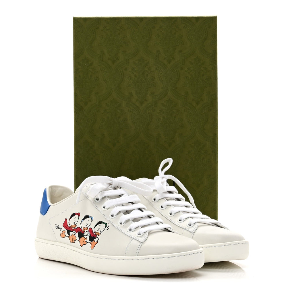 Gucci X DISNEY Calfskin Miro Soft Donald Duck Womens Ace Sneakers 37 White Bright Splash