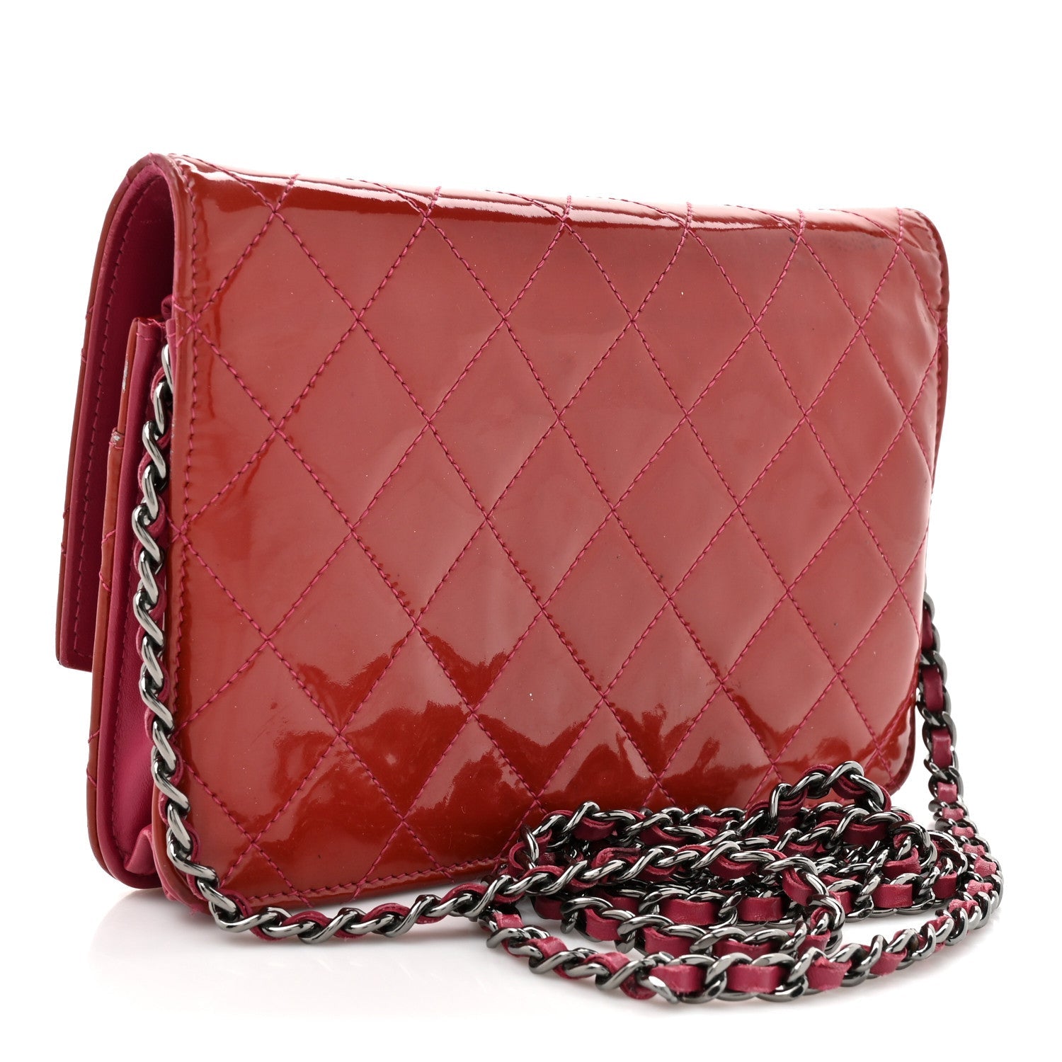 Chanel Patent Quilted Brilliant Wallet On Chain WOC Coral