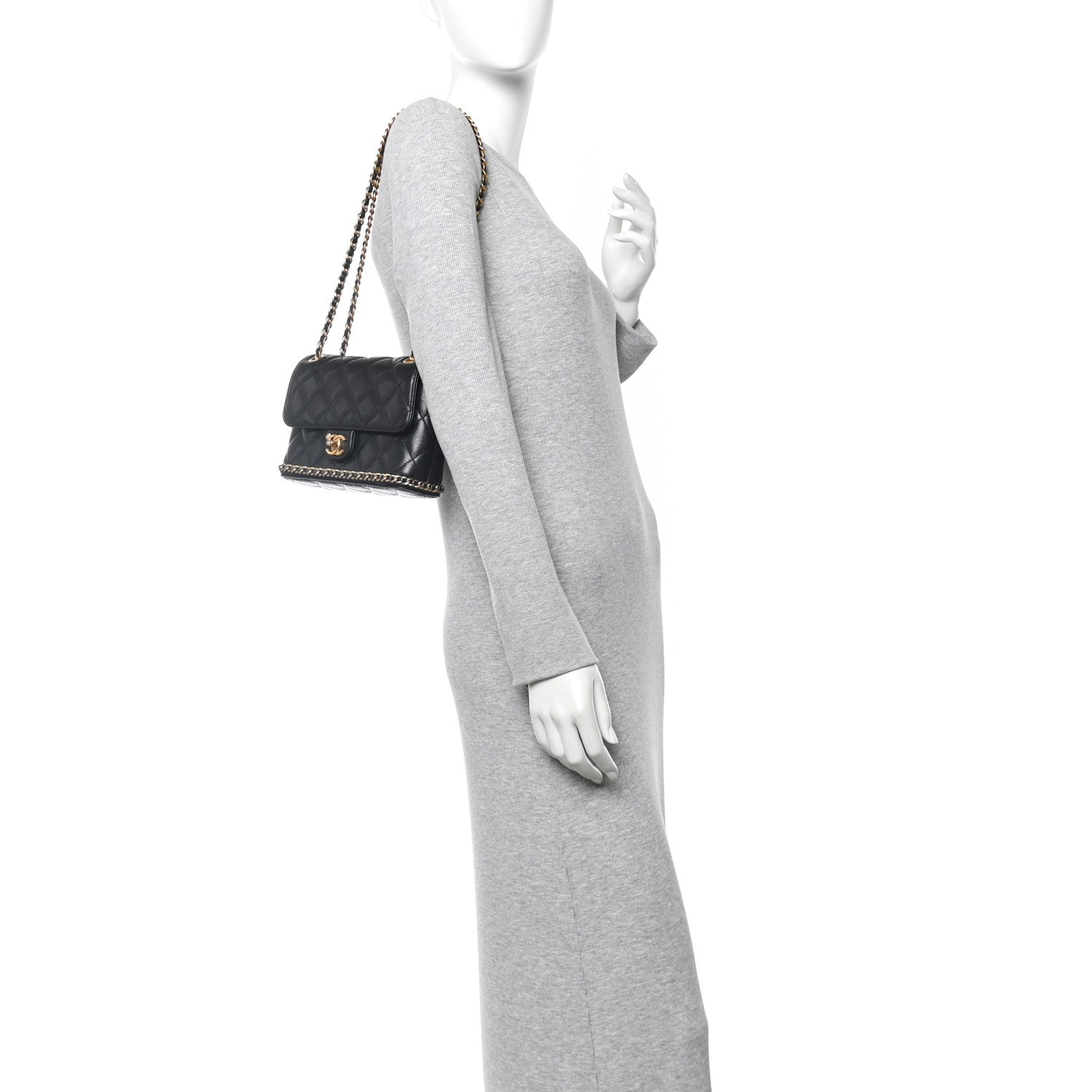 Chanel Caviar Quilted Camellia Chain Around Flap Black