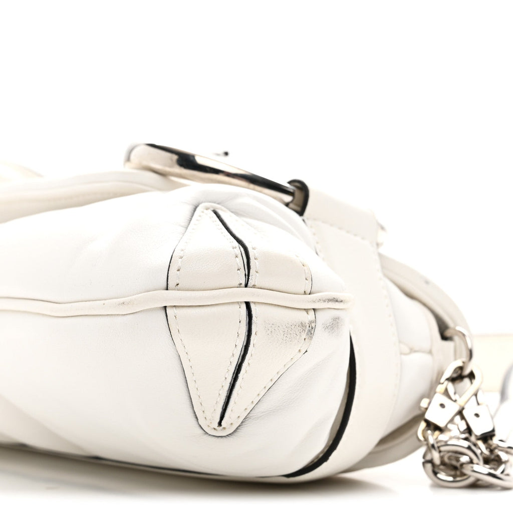 Gucci Nappa Vertical Matelasse Medium Maxi Horsebit Chain Shoulder Bag Mystic White