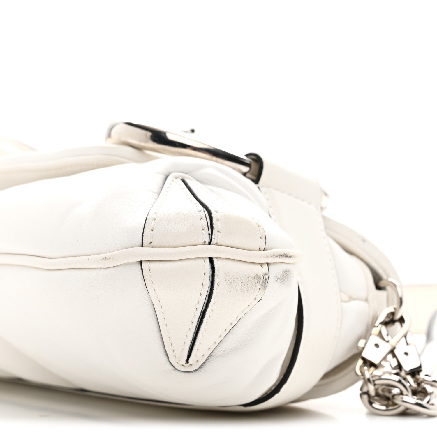 Gucci Nappa Vertical Matelasse Medium Maxi Horsebit Chain Shoulder Bag Mystic White