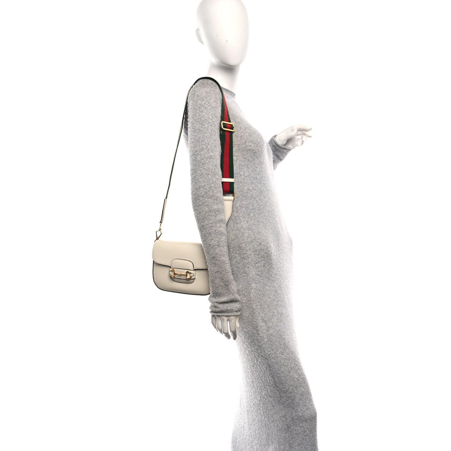 Gucci Azalea Calfskin Web Mini Horsebit 1955 Shoulder Bag Mystic White