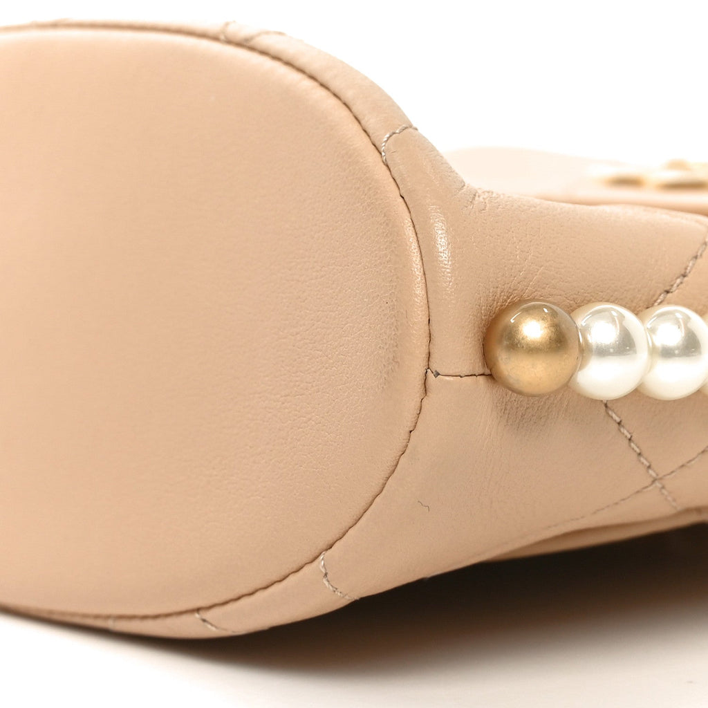 Chanel Calfskin Quilted Pearl Small Hobo Bag Beige