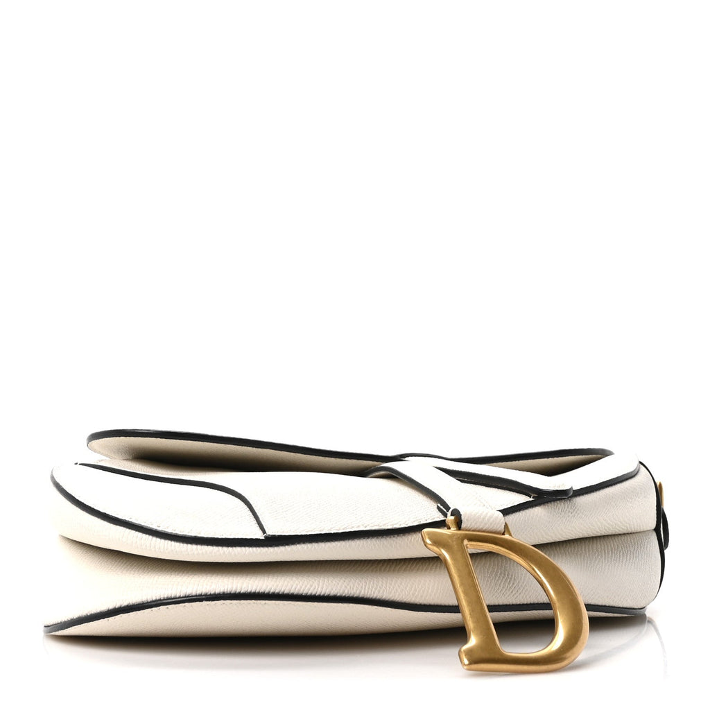 Christian Dior Grained Calfskin Saddle Bag White