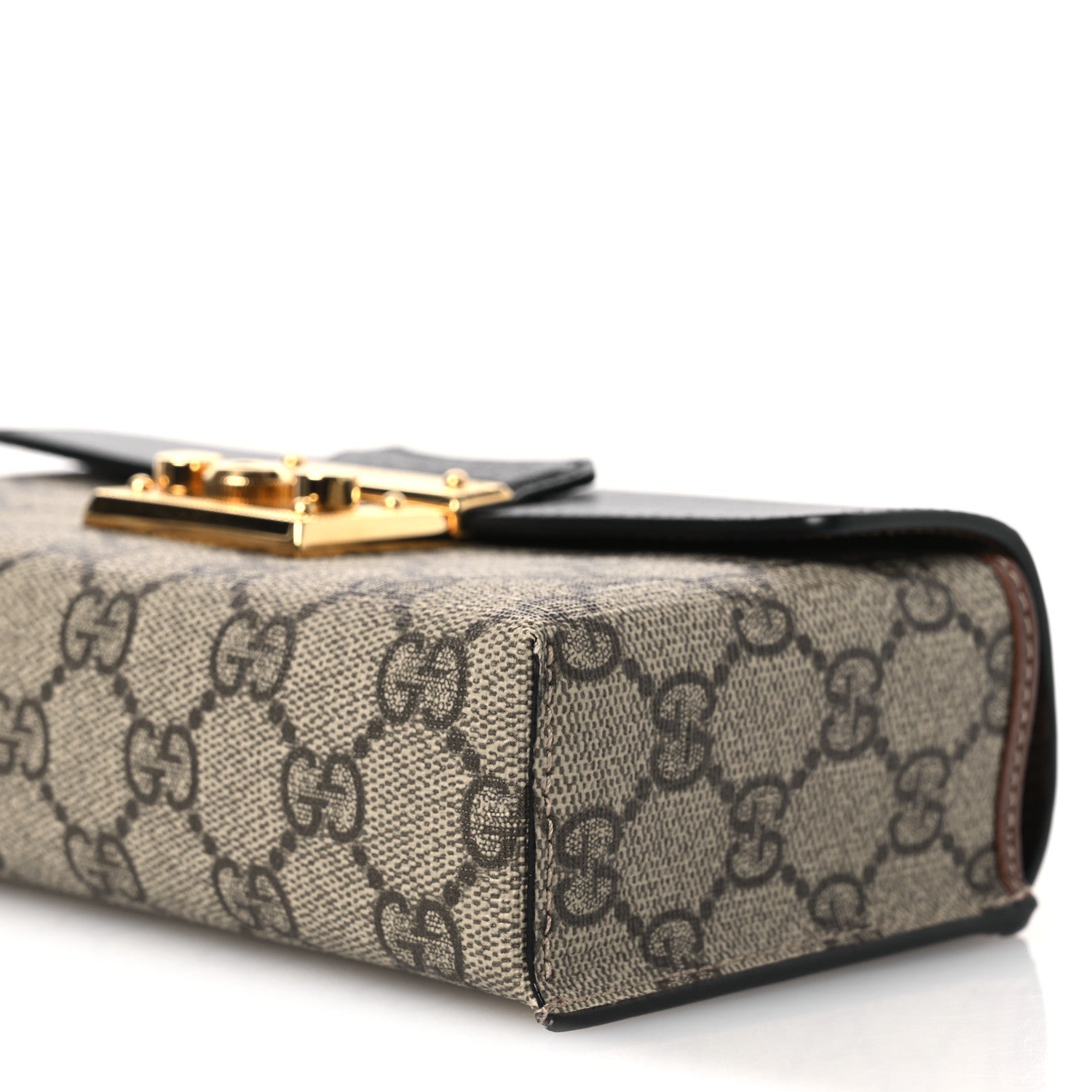 Gucci GG Supreme Monogram Calfskin Mini Padlock Top Handle Shoulder Bag Beige Black Cuir