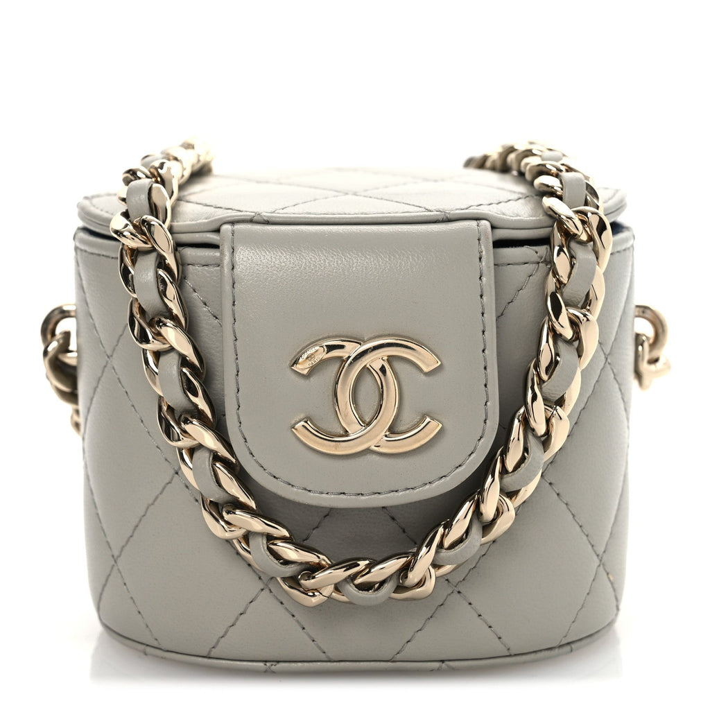 Chanel Lambskin Quilted Mini Vanity Case With Chain Grey