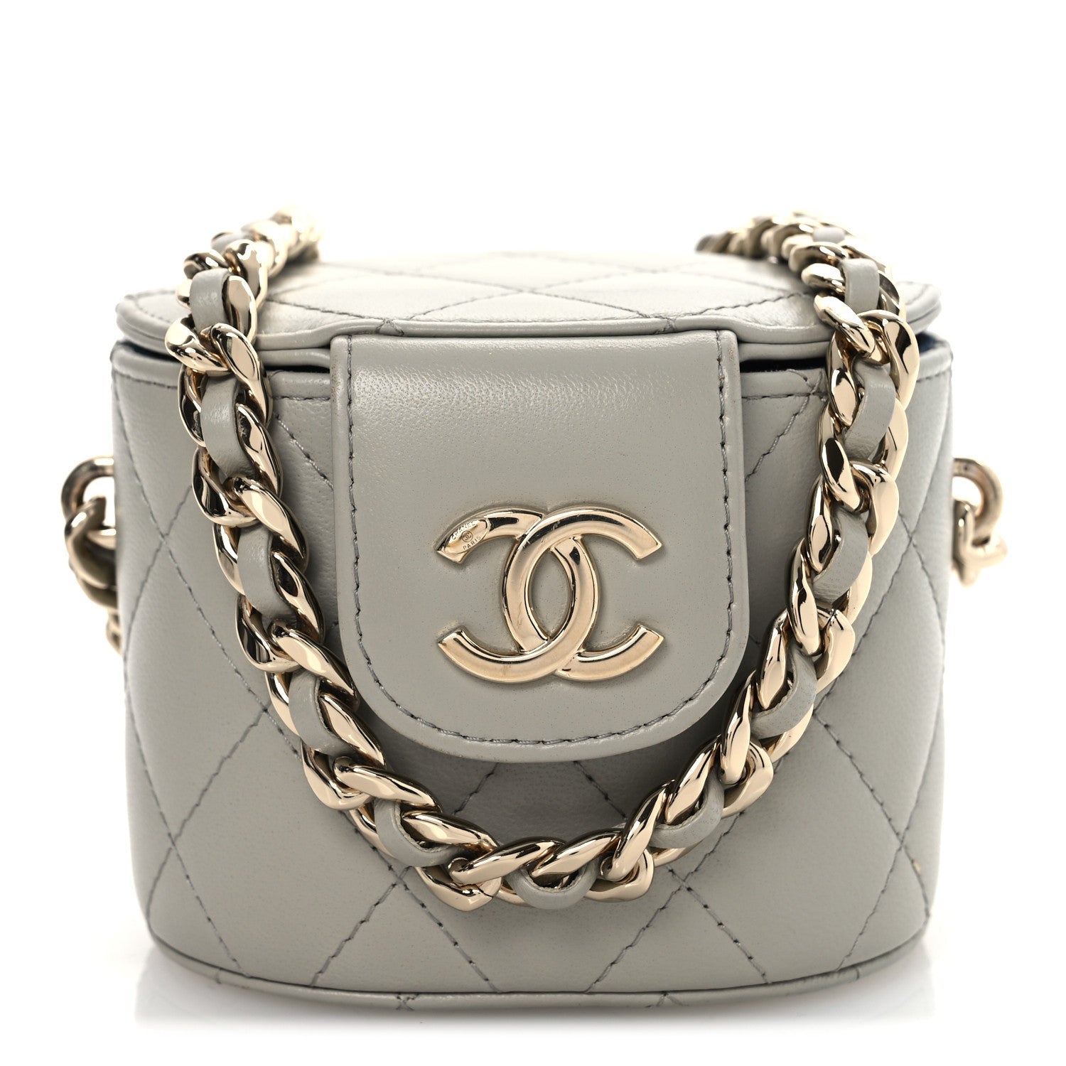 Chanel Lambskin Quilted Mini Vanity Case With Chain Grey