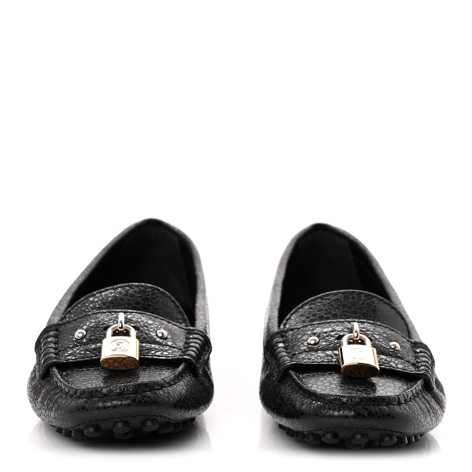 Louis Vuitton Grained Calfskin Close Up Flat Loafer 37 Black