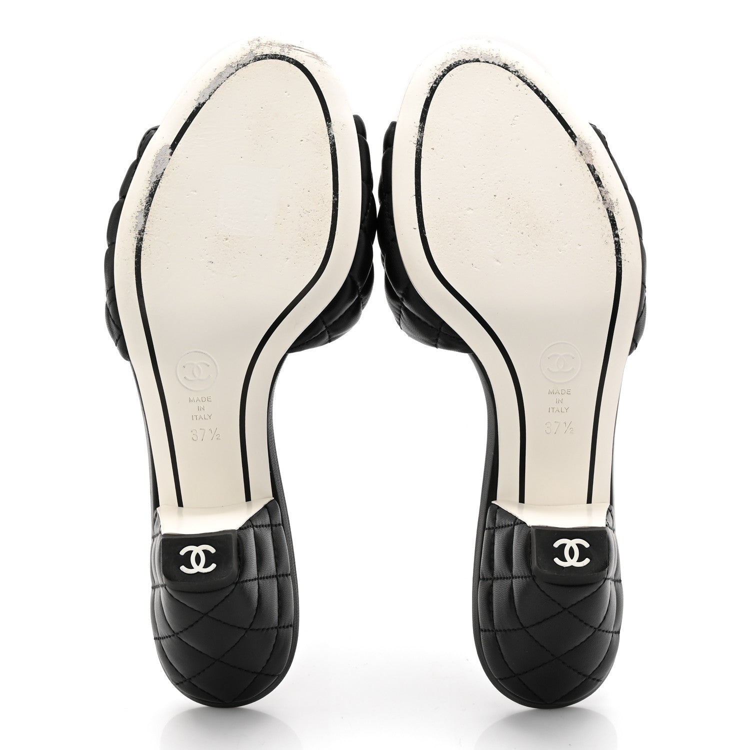 Lambskin Quilted Textured CC Mules 37.5 Black