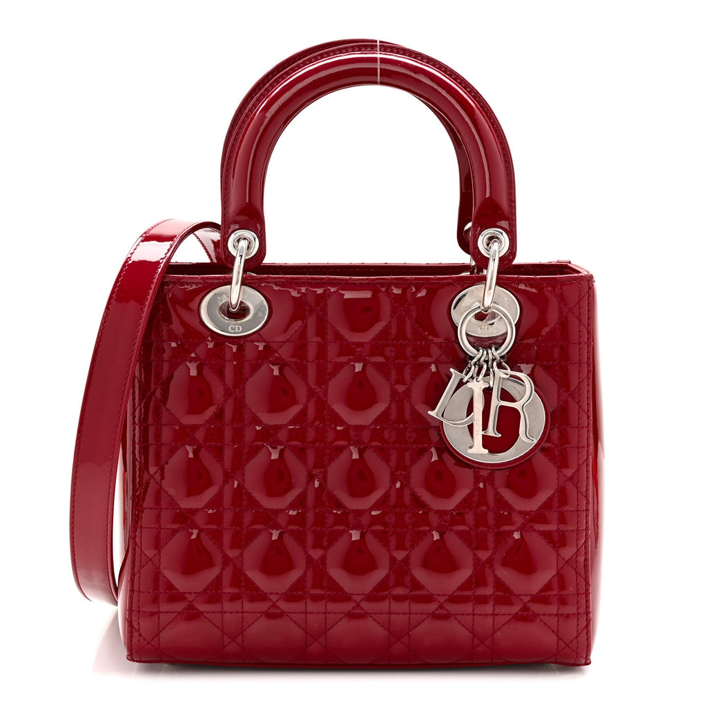 Christian Dior Patent Cannage Medium Lady Dior Red