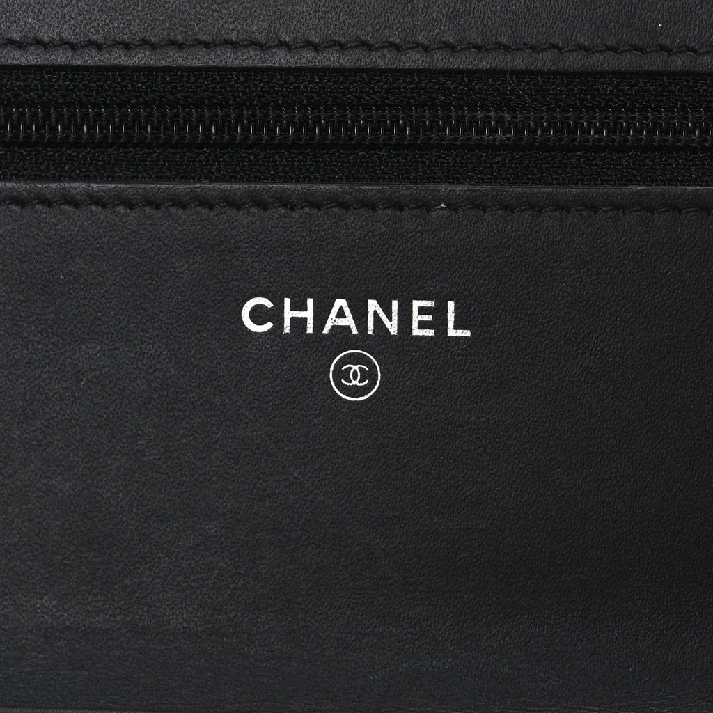 Chanel Patent Calfskin Quilted Boy Wallet On Chain WOC Black