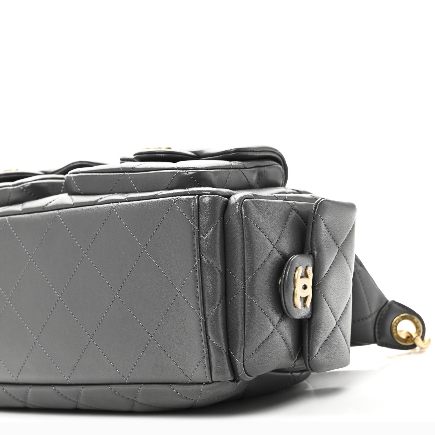 Chanel Shiny Lambskin Quilted Large Trendy Pockets Hobo Grey