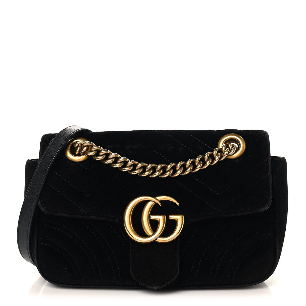 Gucci Velvet Matelasse Mini GG Marmont Shoulder Bag Black