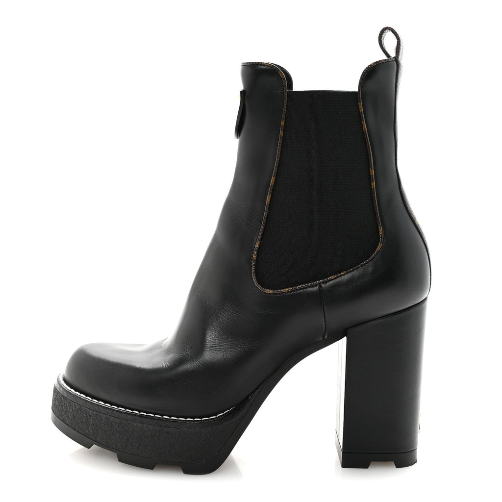Louis Vuitton Calfskin Monogram LV Beaubourg Platform Ankle Boots 40 Black