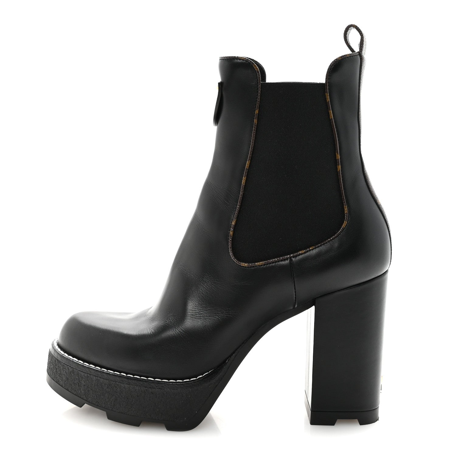 Louis Vuitton Calfskin Monogram LV Beaubourg Platform Ankle Boots 40 Black