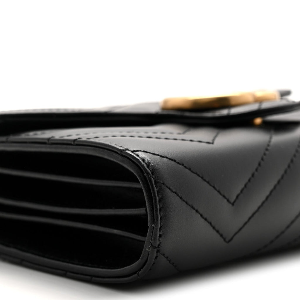 Gucci Calfskin Matelasse GG Marmont Chain Wallet Black