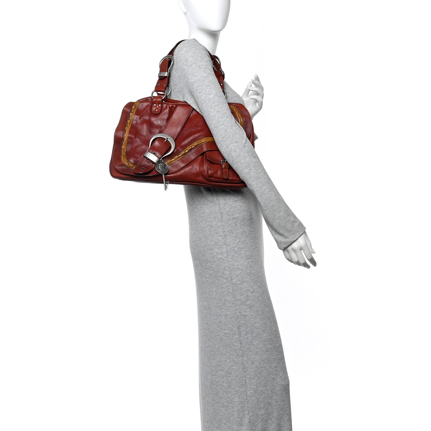 Christian Dior Calfskin Large Gaucho Double Saddle Bag Red