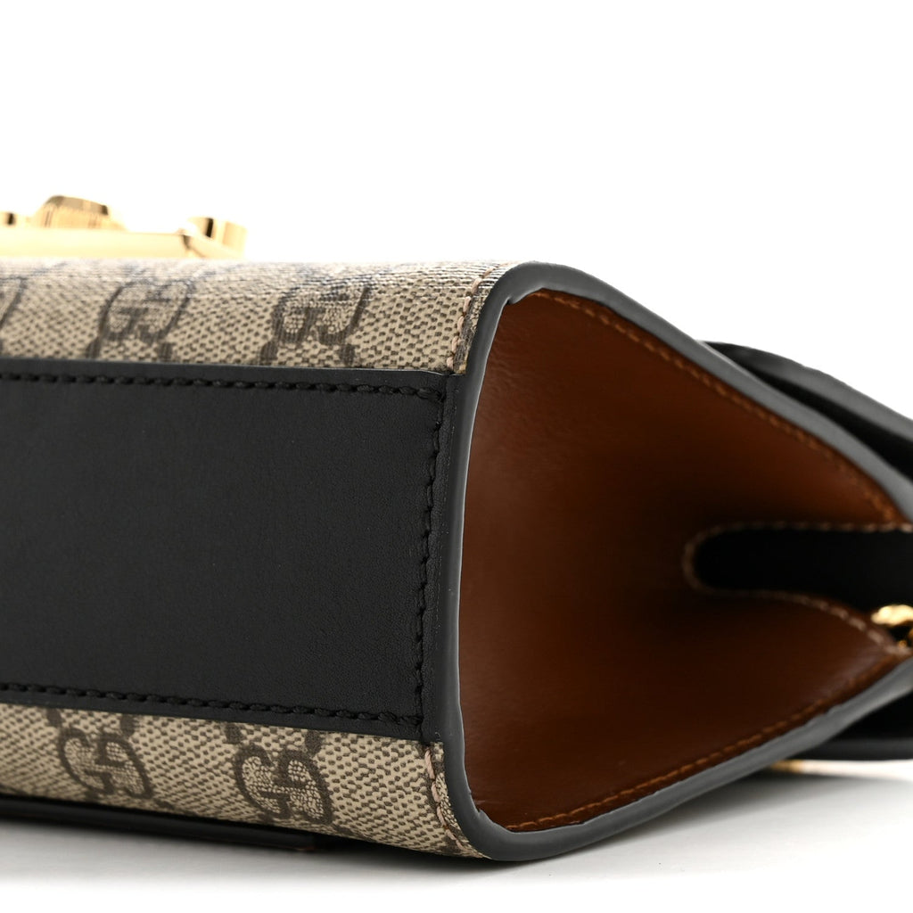 Gucci GG Supreme Monogram Calfskin Small Padlock Shoulder Bag Beige Black Cuir