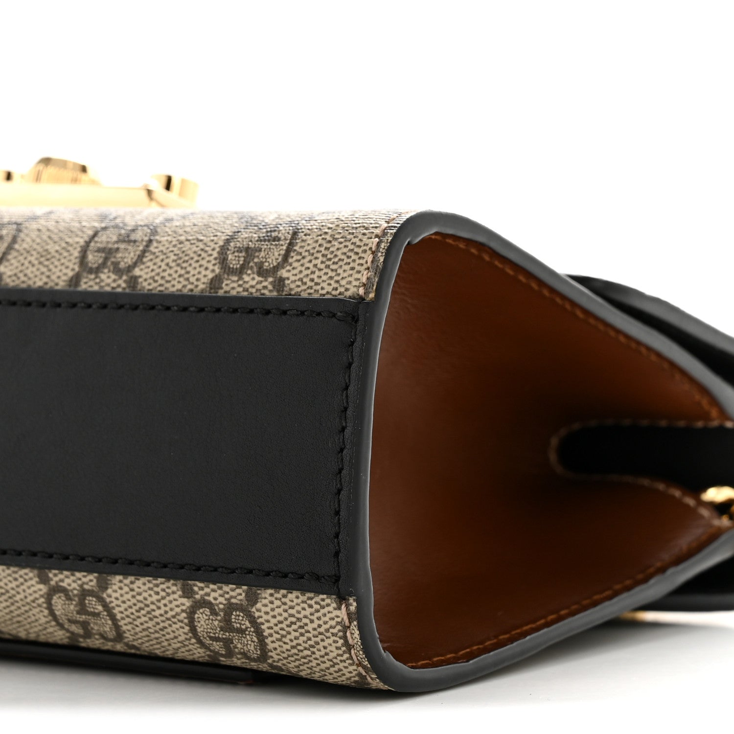Gucci GG Supreme Monogram Calfskin Small Padlock Shoulder Bag Beige Black Cuir