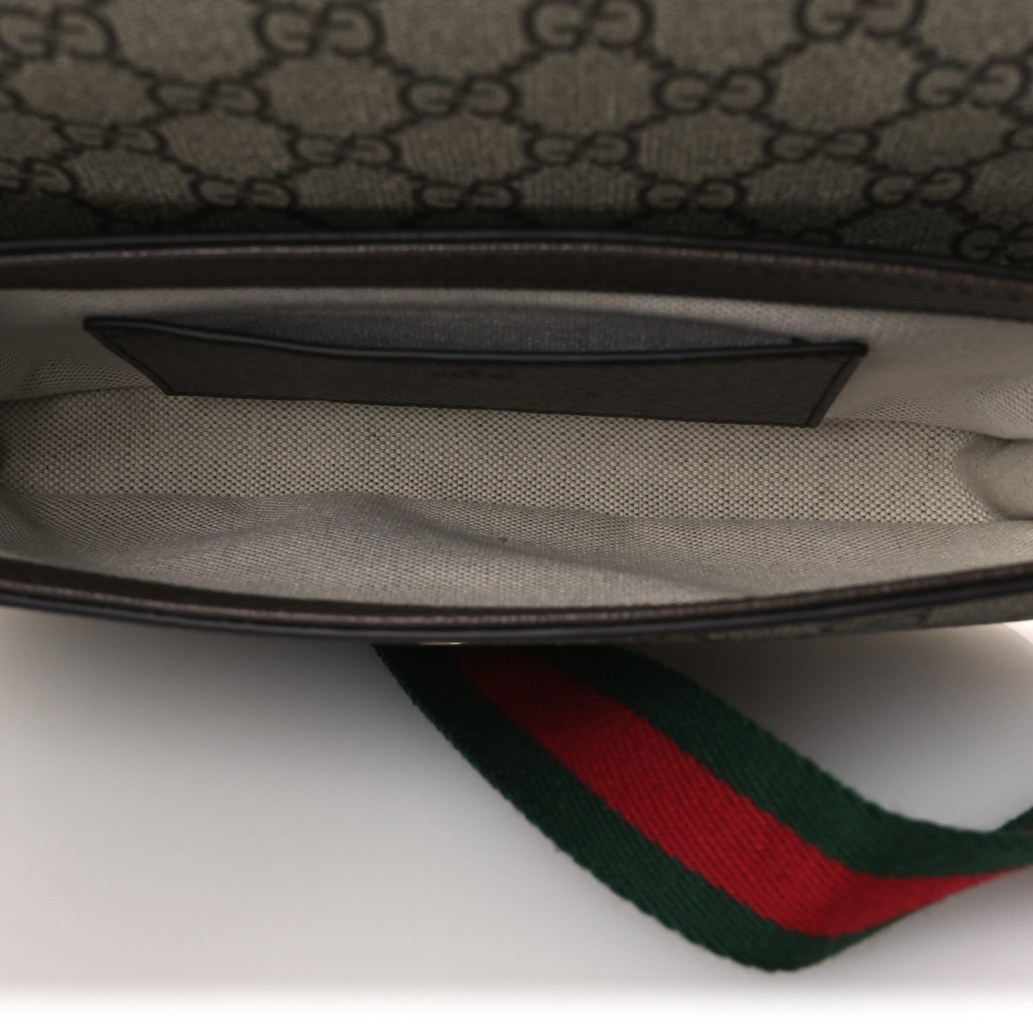 Gucci GG Supreme Monogram Textured Dollar Calfskin Web Mini Ophidia Envelope Shoulder Bag Beige Ebony New Acero