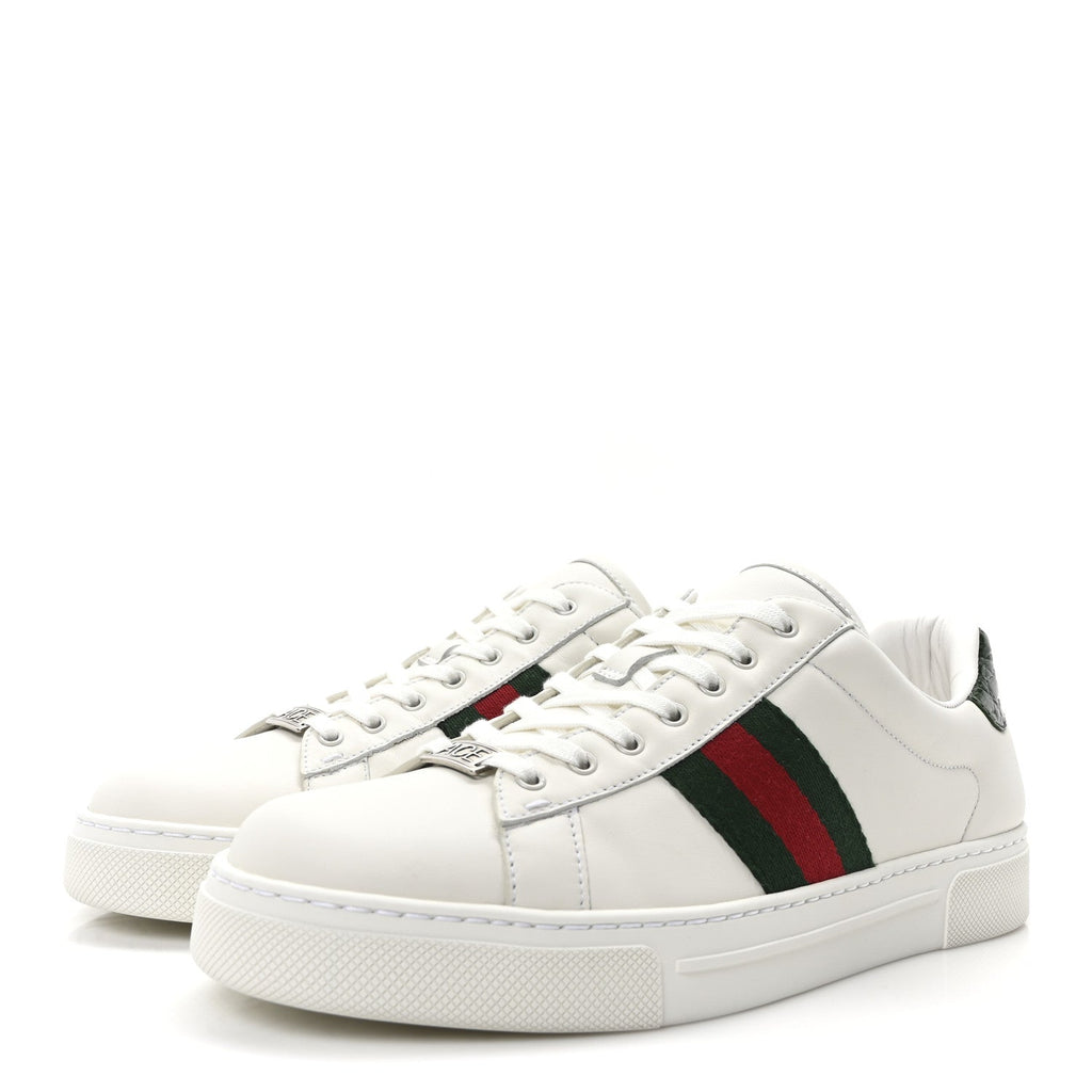 Gucci Calfskin Crocodile Web Womens Ace Sneakers 39.5 White Green