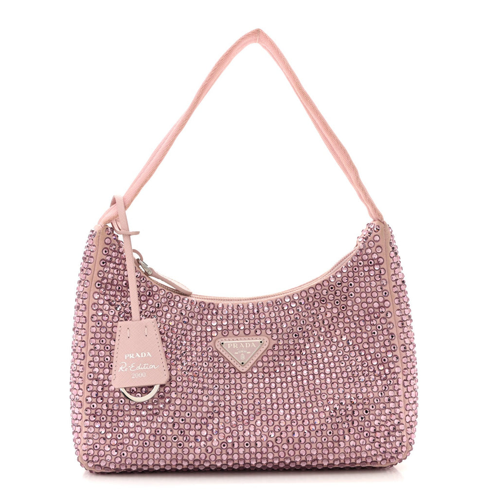 Prada Satin Crystal Mini Re-Edition 2000 Bag Alabastro