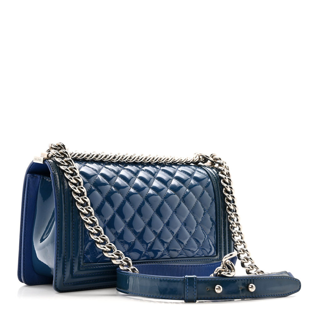 Chanel Patent Calfskin Quilted Medium Plexiglass Boy Flap Blue