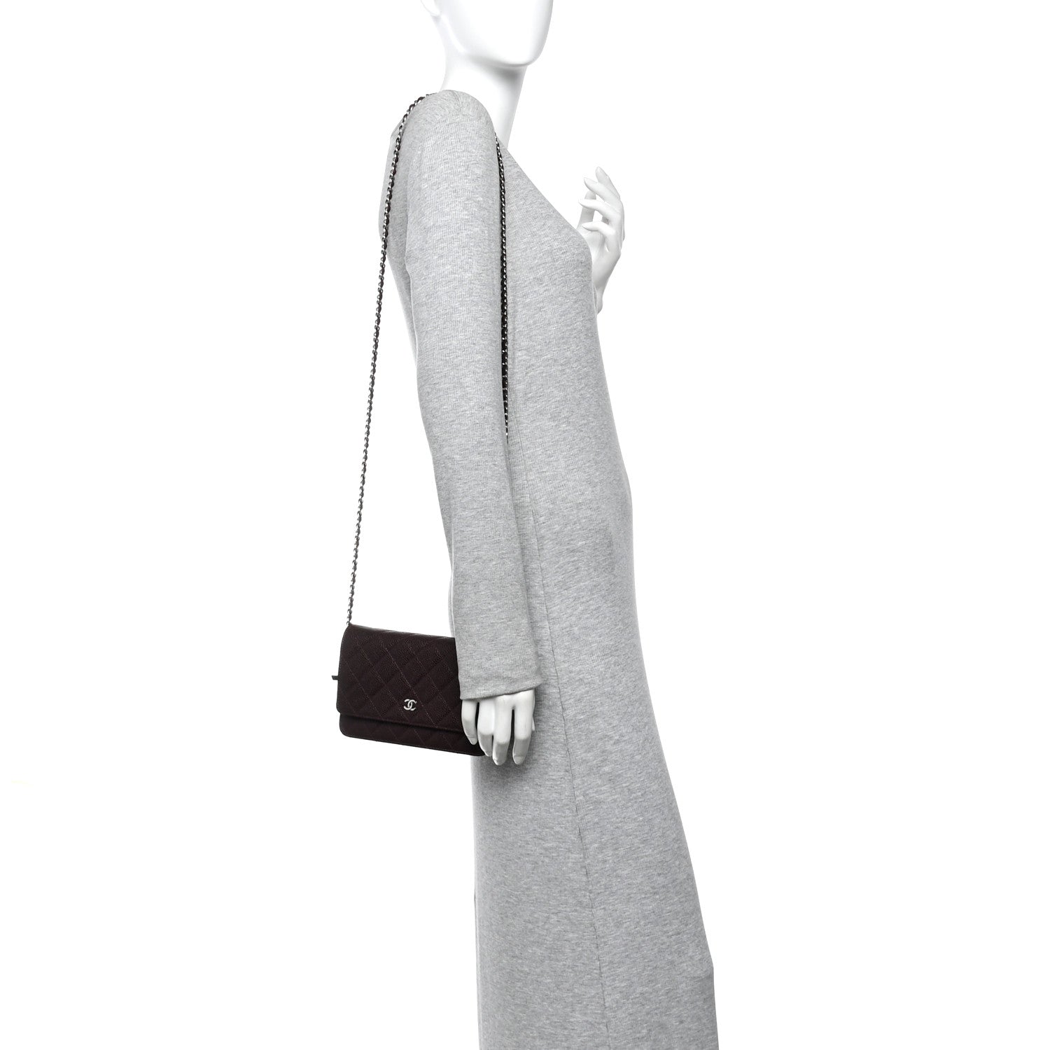Chanel Caviar Quilted Wallet on Chain WOC Burgundy