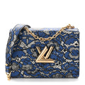 Louis Vuitton Calfskin Lace Flower Inlay Twist Shoulder Bag MM Navy Black