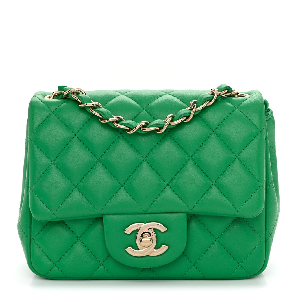 Chanel Lambskin Quilted Mini Square Flap Green