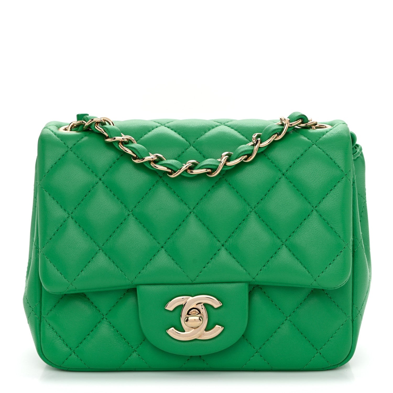 Chanel Lambskin Quilted Mini Square Flap Green