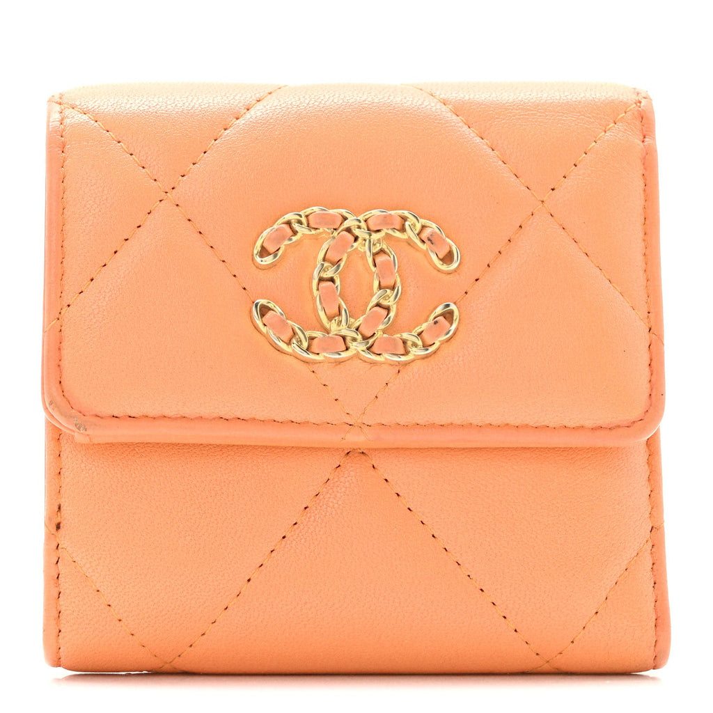 Goatskin Quilted Small Chanel 19 Flap Wallet Orange