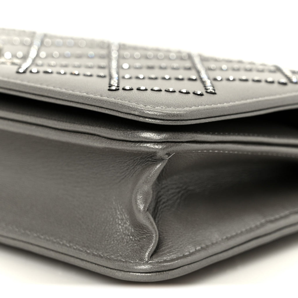 Chanel Lambskin Crystal Quilted Wallet On Chain WOC Grey