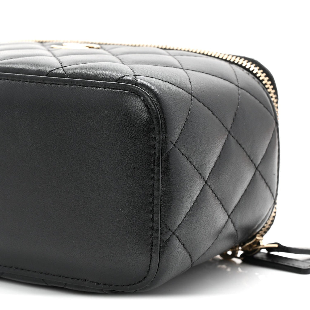 Chanel Lambskin Quilted Small Top Handle Vanity Case With Chain Black