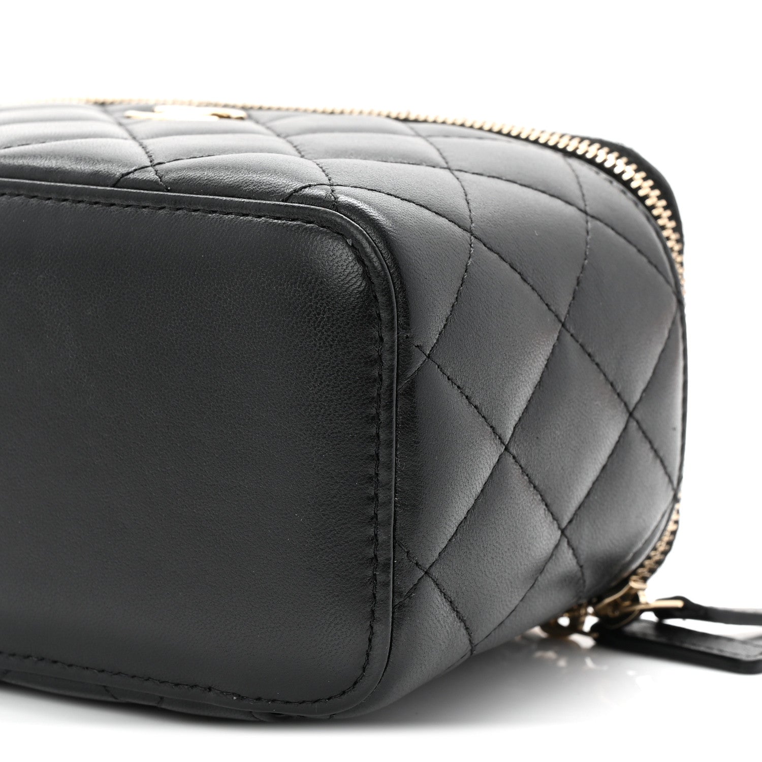 Chanel Lambskin Quilted Small Top Handle Vanity Case With Chain Black