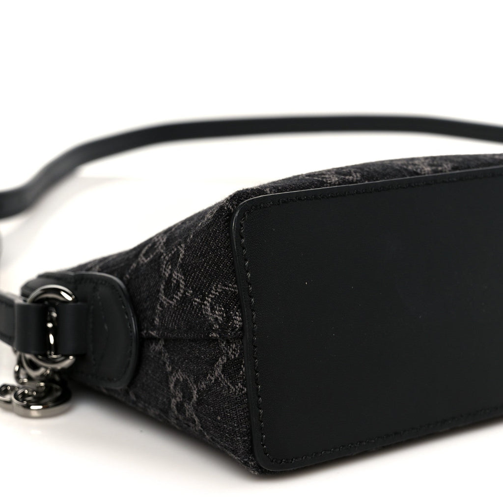 Gucci Denim Cuoio Harness GG Monogram Small Ophidia Dome Shoulder Bag Black Medium Grey