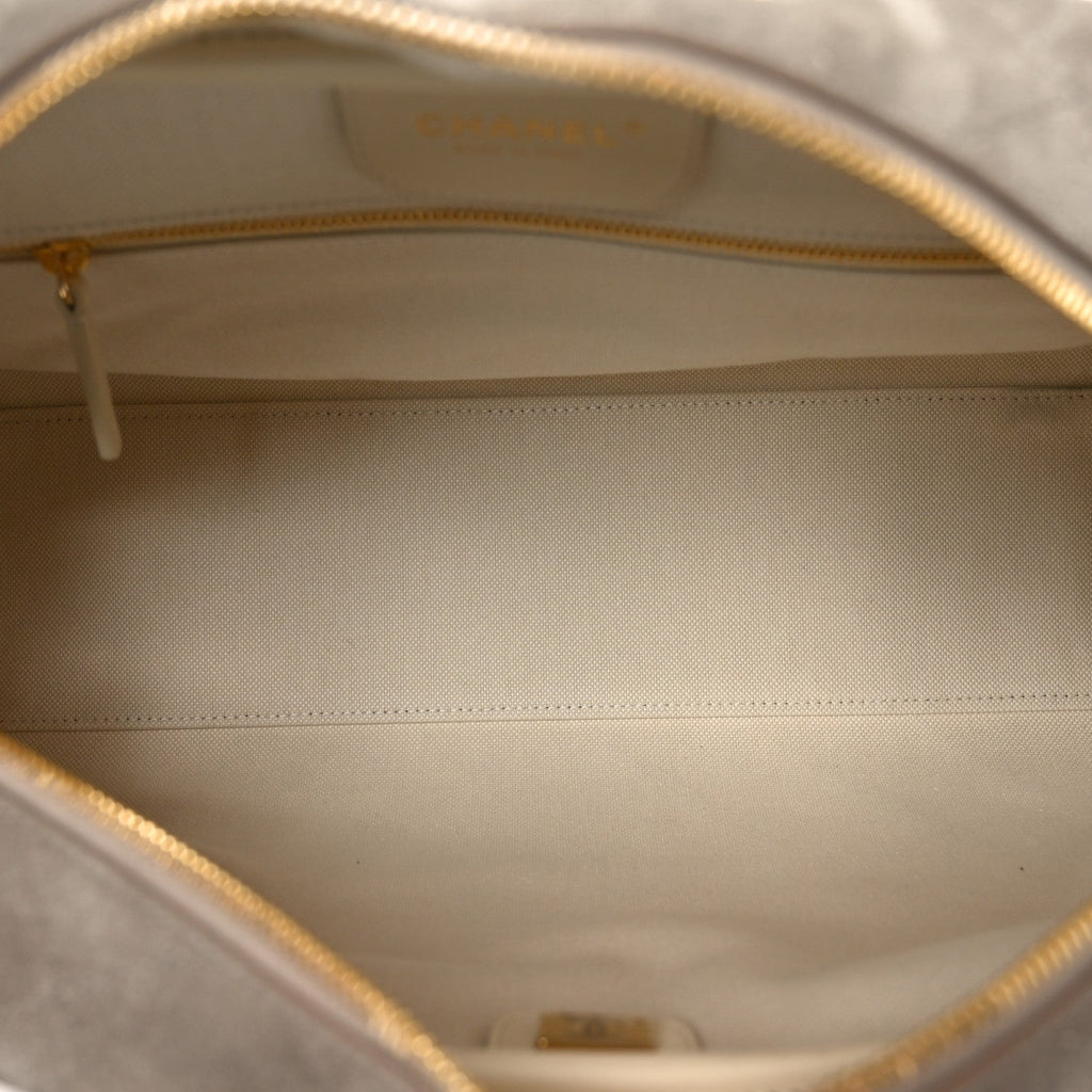Chanel Suede Calfskin Quilted Large Perfect Bowling Bag Grey