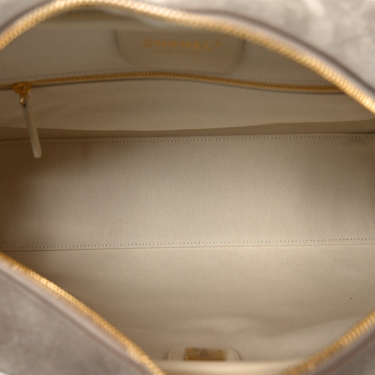 Chanel Suede Calfskin Quilted Large Perfect Bowling Bag Grey