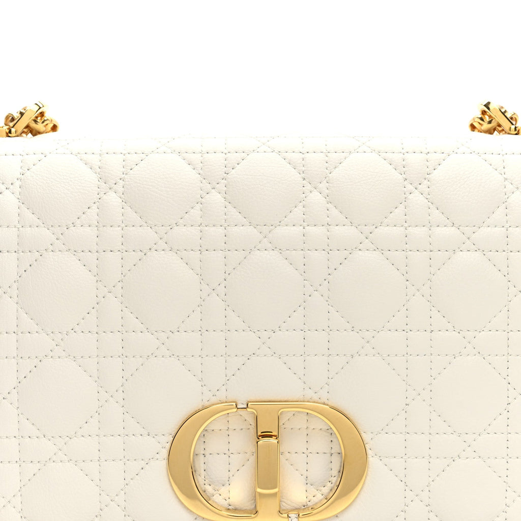 Christian Dior Grained Calfskin Cannage Large Caro Bag Ivory