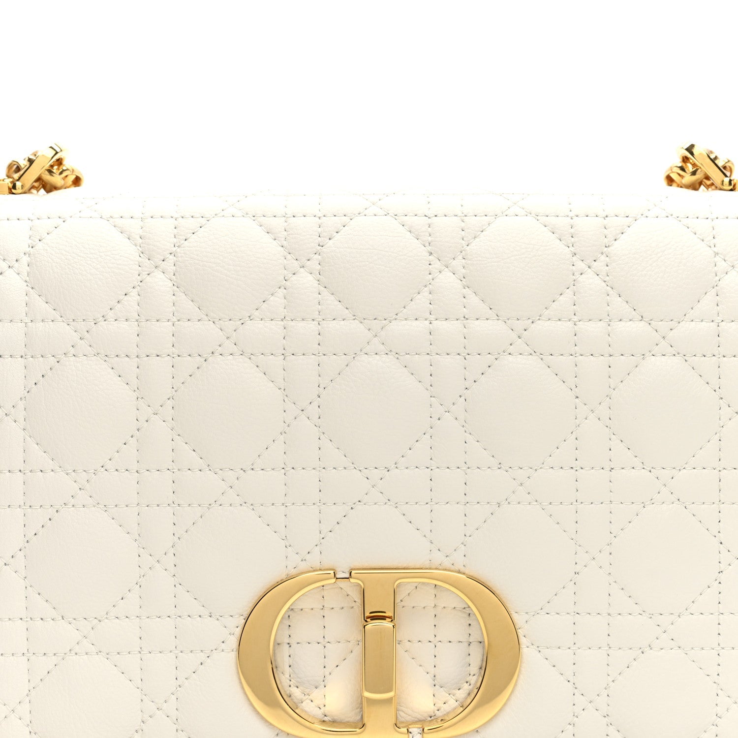 Christian Dior Grained Calfskin Cannage Large Caro Bag Ivory