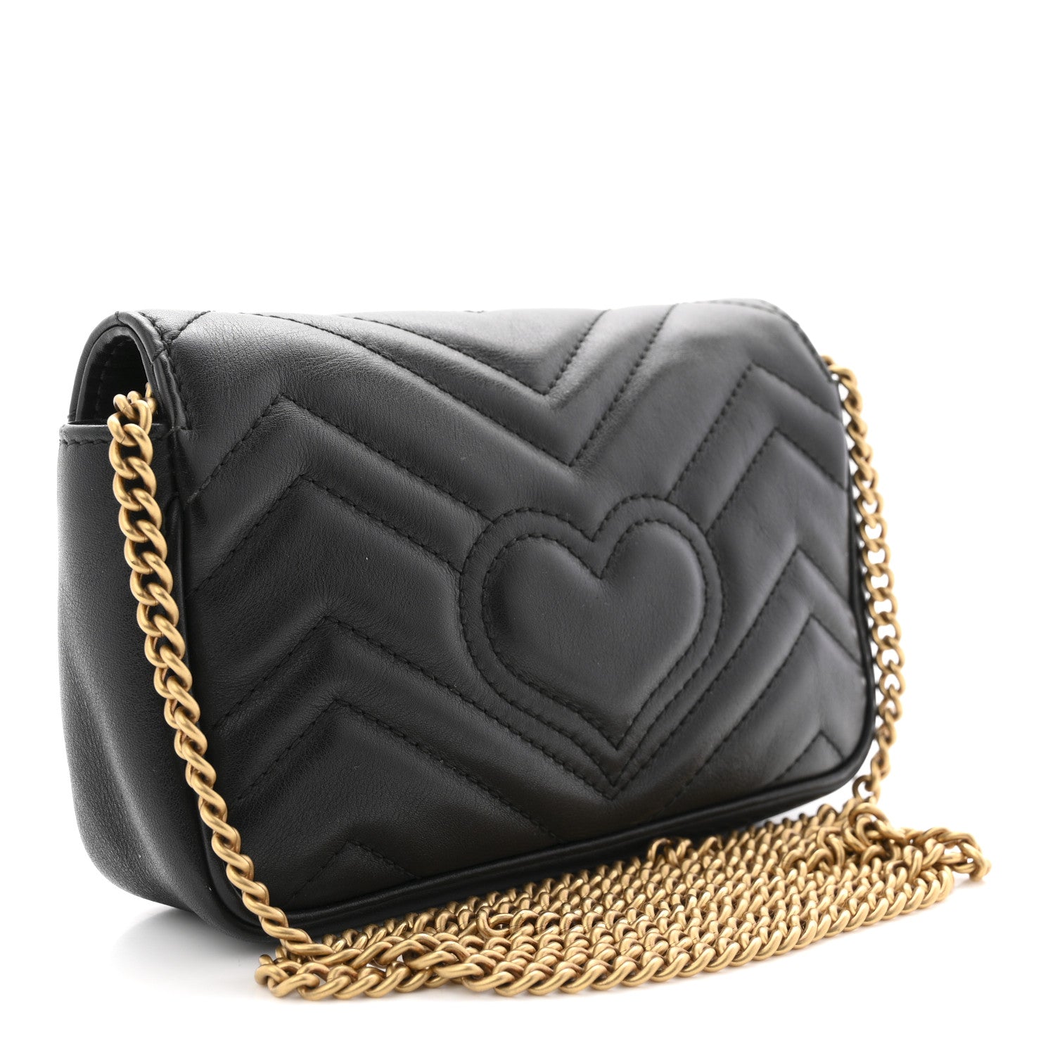 Gucci Calfskin Matelasse Super Mini GG Marmont Shoulder Bag Black