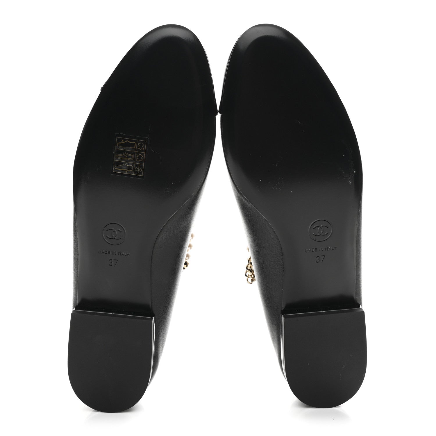 Chanel Shiny Lambskin Pearl Cap Toe Ankle Chain Ballerina Flats 37 Black