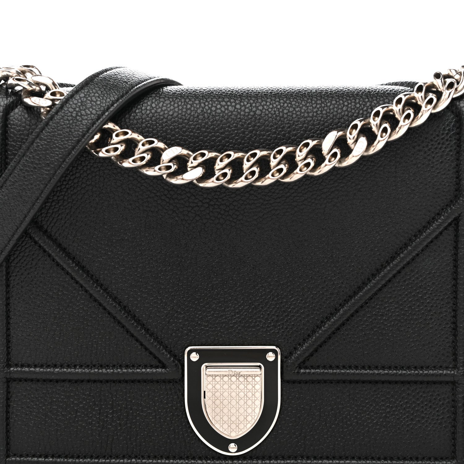 Christian Dior Grained Calfskin Medium Diorama Flap Bag Black