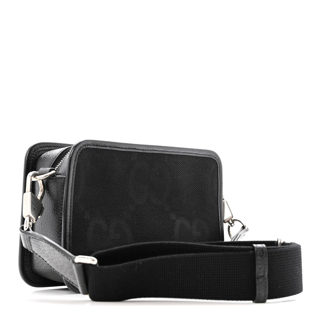 Gucci Monogram Jumbo GG Textured Dollar Calfskin Web Mini Crossbody Bag Black