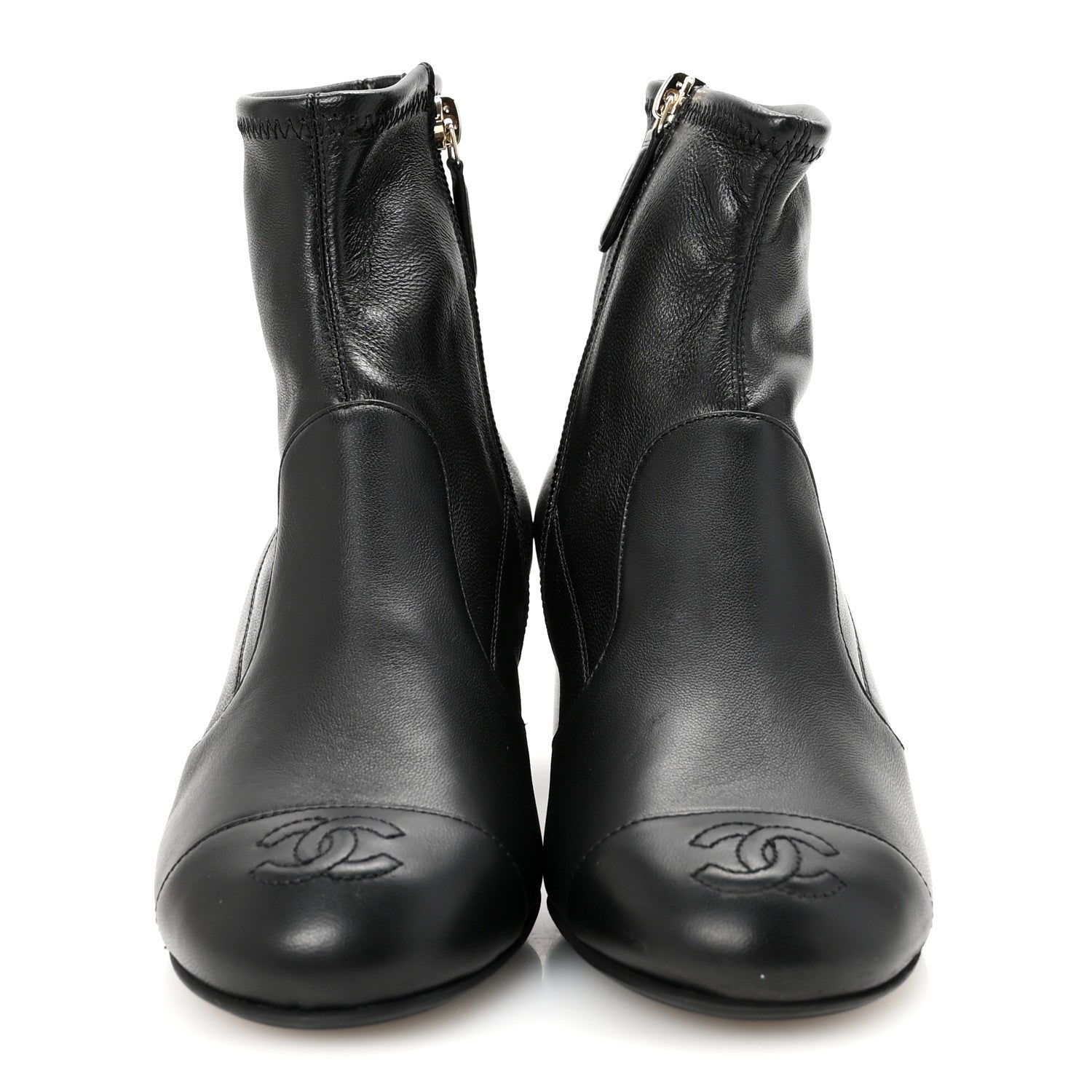 Chanel Stretch Lambskin Cap Toe CC Uniform Short Boots  35 Black