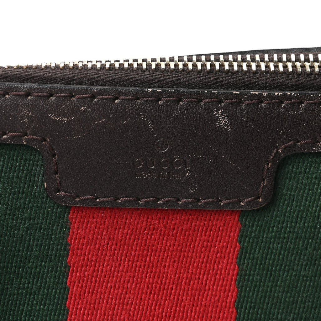 Gucci Monogram Selleria Calfskin Vintage Web Medium Boston Beige Ebony Cocoa