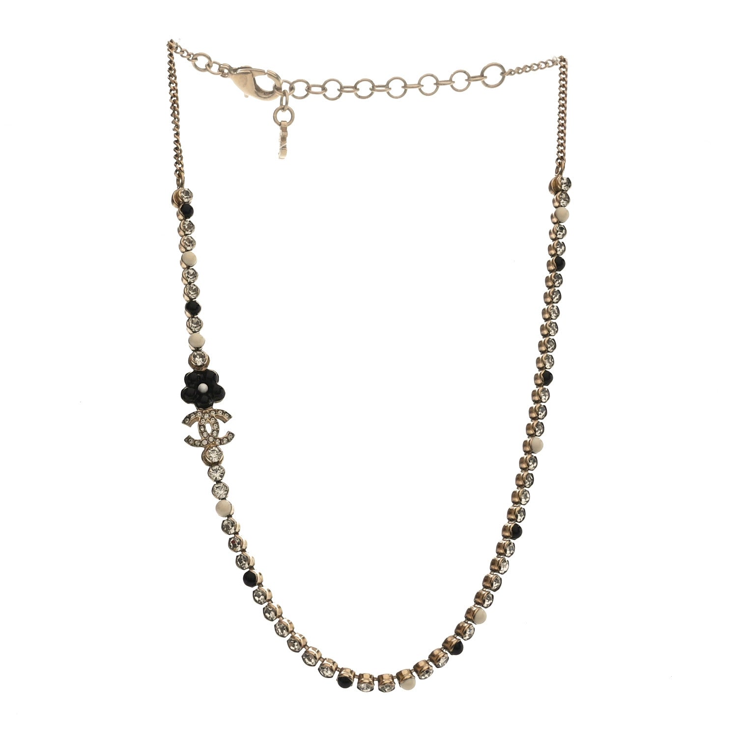 Crystal Pearl Glass Beaded CC Short Necklace Gold White Black
